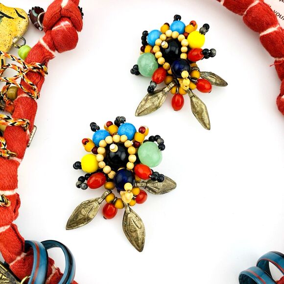 Handcrafted Charm Necklace Loaded with Worldwide Milagros Chachkas with Earrings - Picture 12 of 16